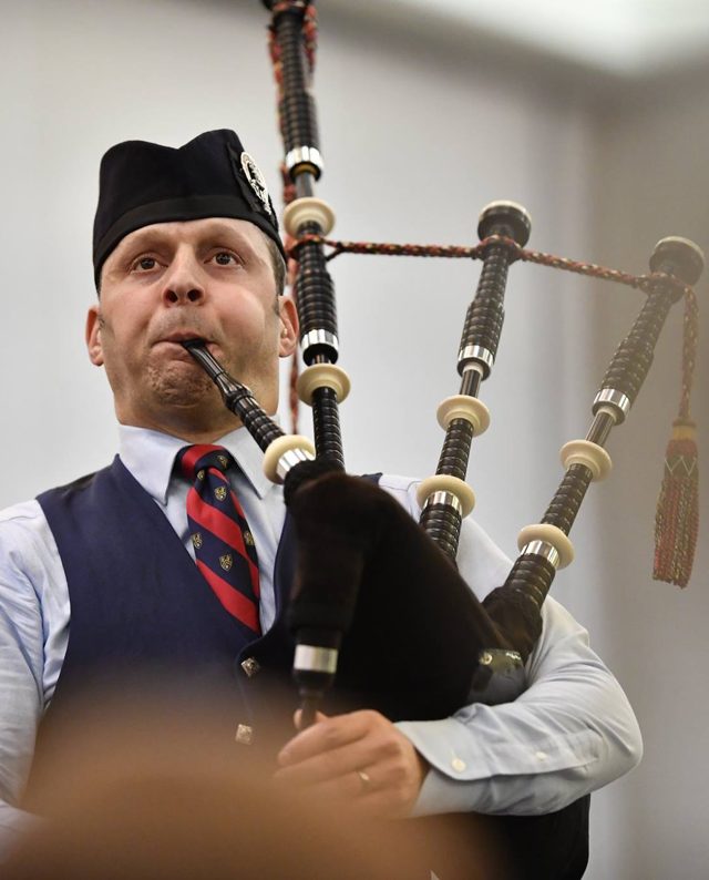 Jori Chisholm playing the Great Highland Bagpipe